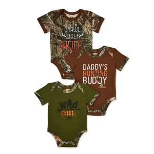 Mossy Oak Baby Boy 24M 3-Pack Bodysuits Daddy's Hunting Buddy/Crawl Walk Hunt